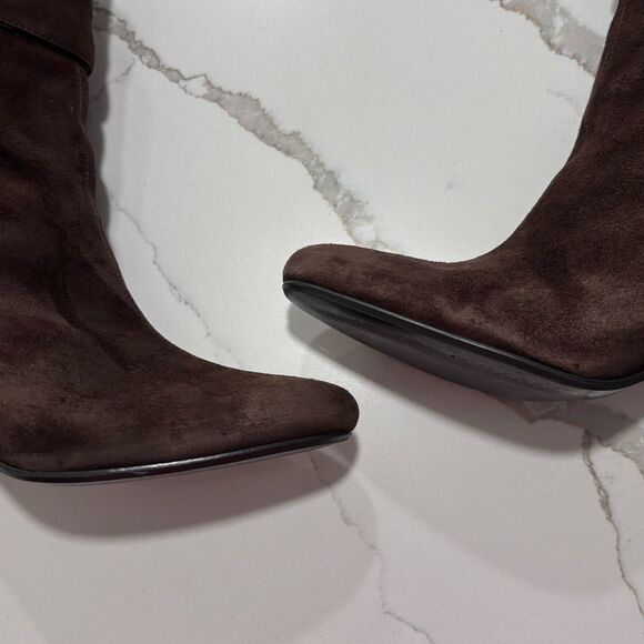 Women's Nine West Pegeen Pull On Ankle Boots Booties Shoes Size 8M Brown Suede - Picture 6 of 15